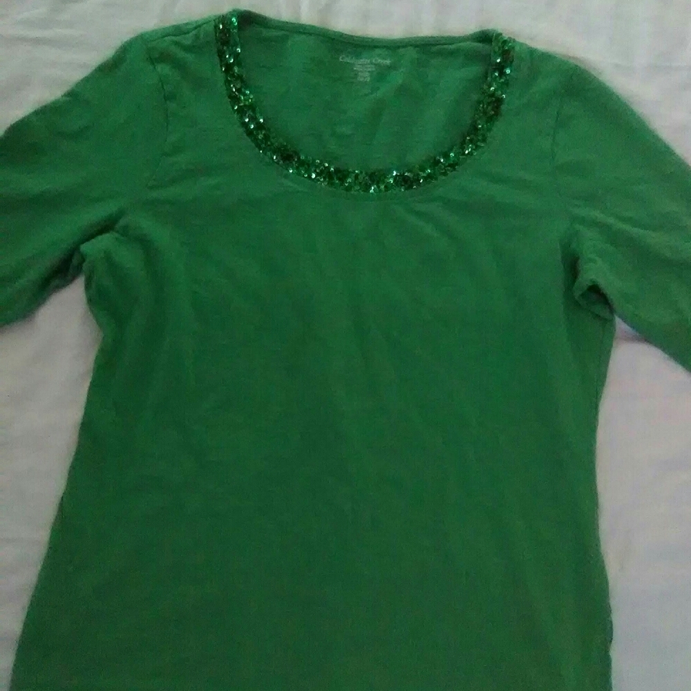 🔴 Coldwater Creek Sequin Scoop Neck Shirt
